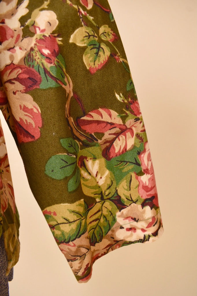 Olive Botanical Print Cotton-Blend Jacket by Outside Designworks sleeve