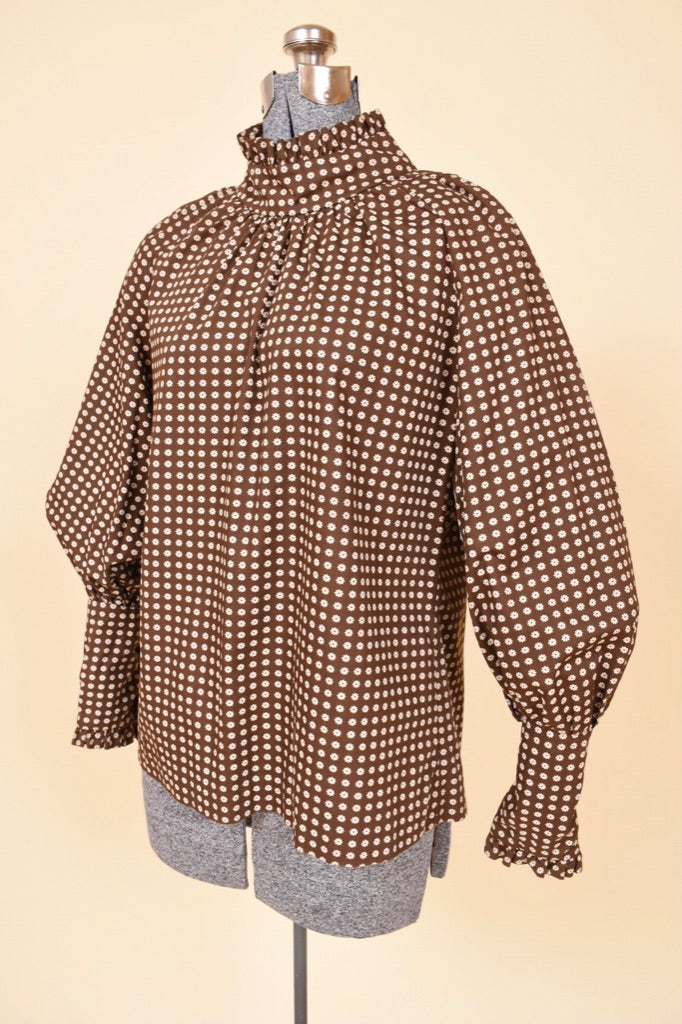 Brown 70s Does Victorian Daisy Blouse By Young Victorian by Arpeja shown from angle