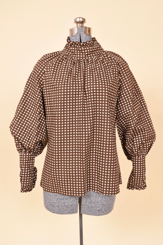 Brown 70s Does Victorian Daisy Blouse By Young Victorian by Arpeja shown from front