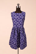 Purple Rose Print 80s Cotton Dress By Laura Ashley is shown from the front full length