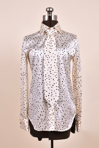 Black & White Silk Shirt with Tie By Dolce & Gabbana as shown from the front