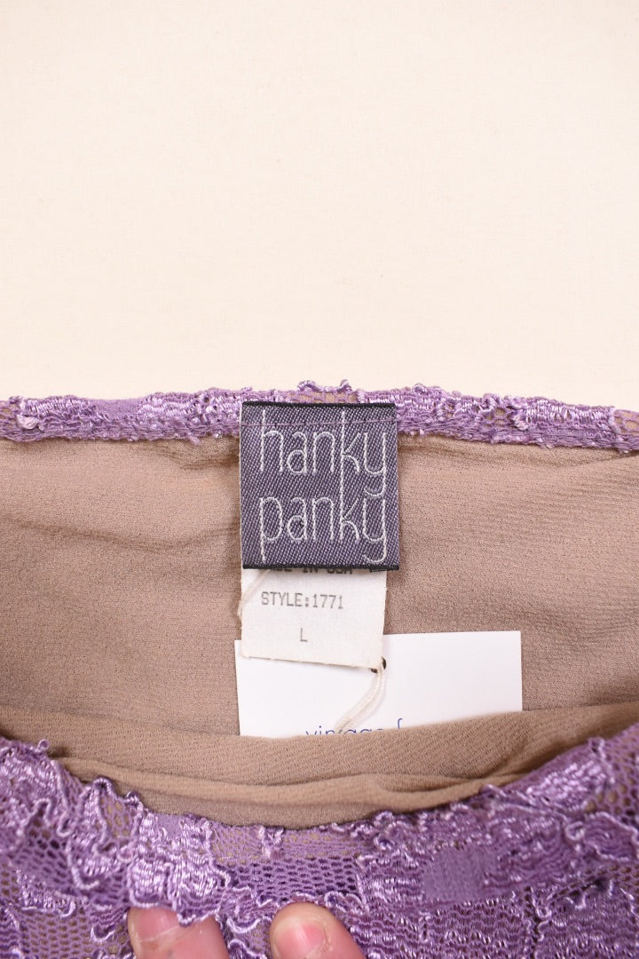Purple Lace Mesh Scoopneck Top By Hanky Panky. Close up of tag.