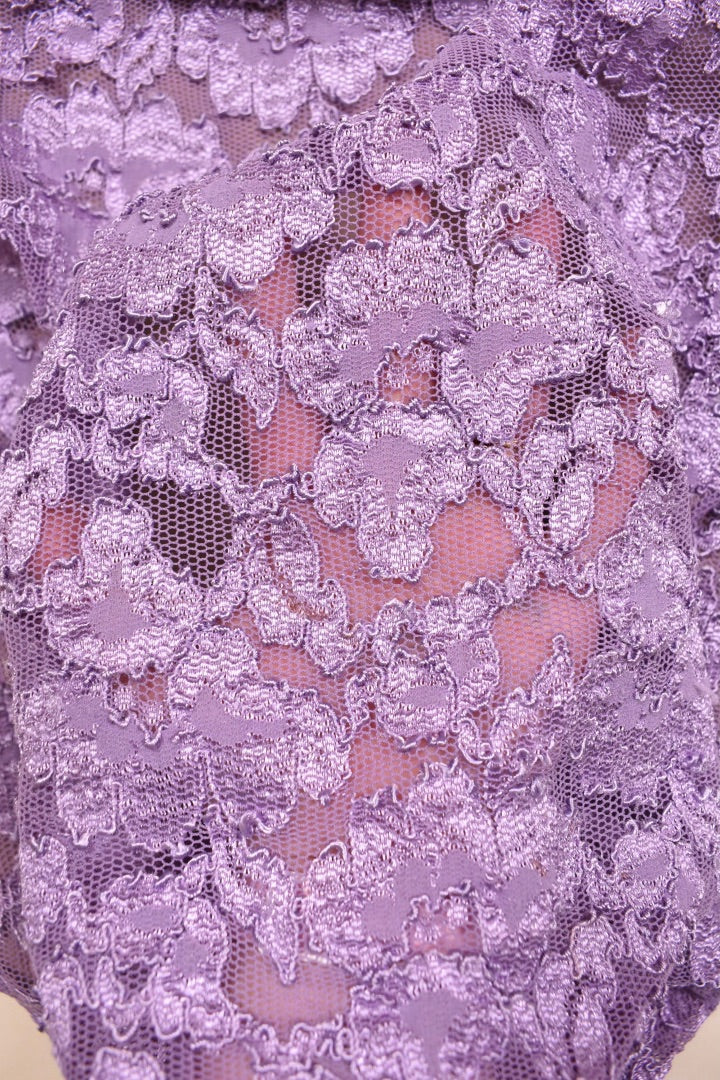 Purple Lace Mesh Scoopneck Top By Hanky Panky. Close up of lace pattern.