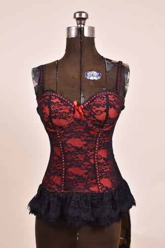Red Bustier Top with Black Lace as shown from the front