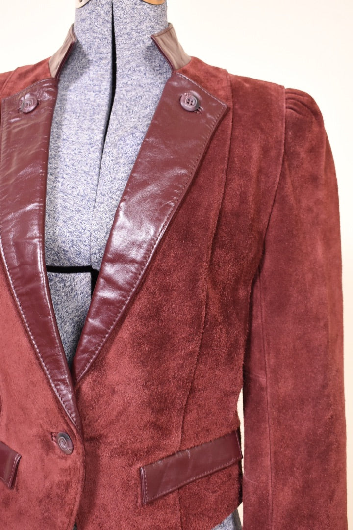 Burgundy Suede Puff Sleeve Saloon Jacket By Wilson, 6