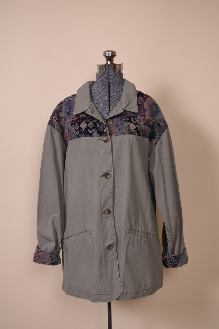 Green 90's Tapestry Barn Coat from the front