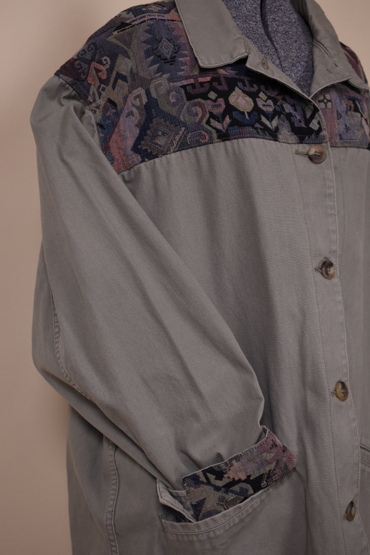 Green 90's Tapestry Barn Coat detail shot of the sleeve 
