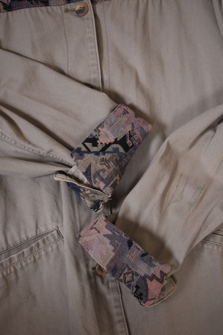 Green 90's Tapestry Barn Coat shot of end of sleeves 