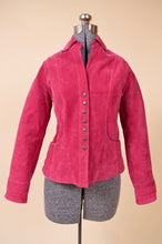 Load image into Gallery viewer, Pink suede jacket is shown from the front. The front is closed in this photo.
