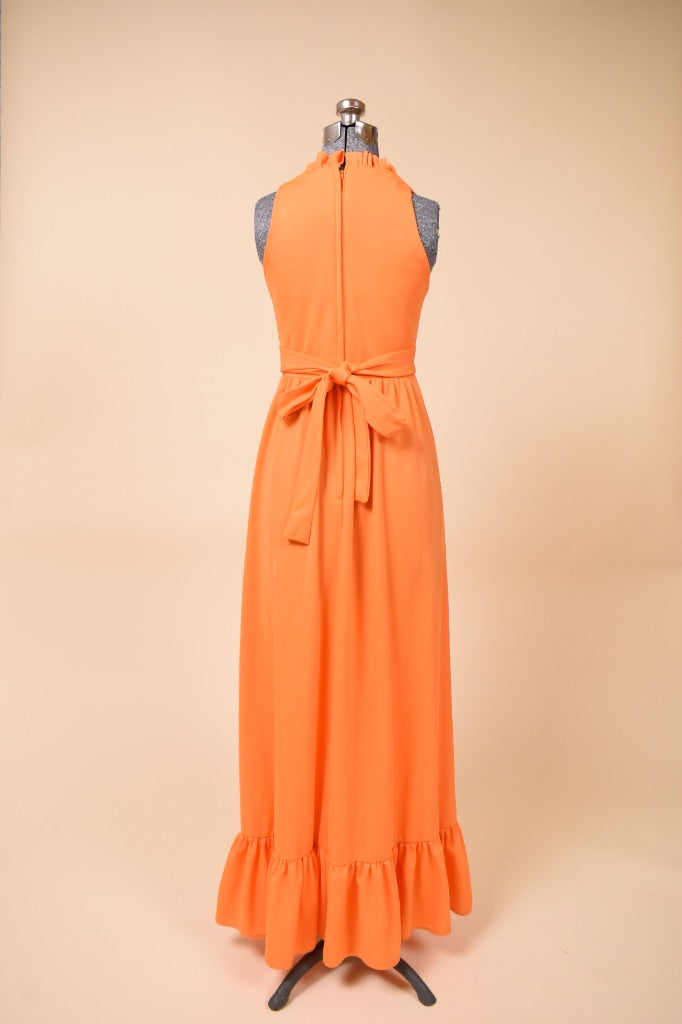 Orange 70s Ruffle Trim Gown, XS/S: Shown from Back