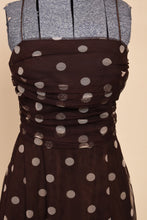 Load image into Gallery viewer, Brown Y2K Polkadot Mesh Dress&quot; Ruched Bodice Detail
