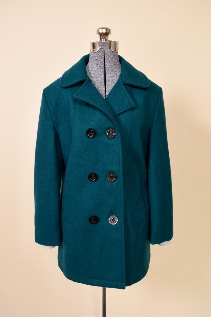 Juniper Coat — USA-made teal wool peacoat from front