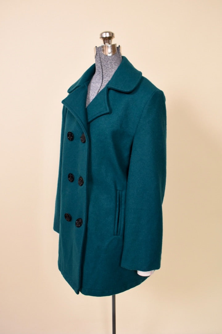 Juniper Coat — USA-made teal wool peacoat from side