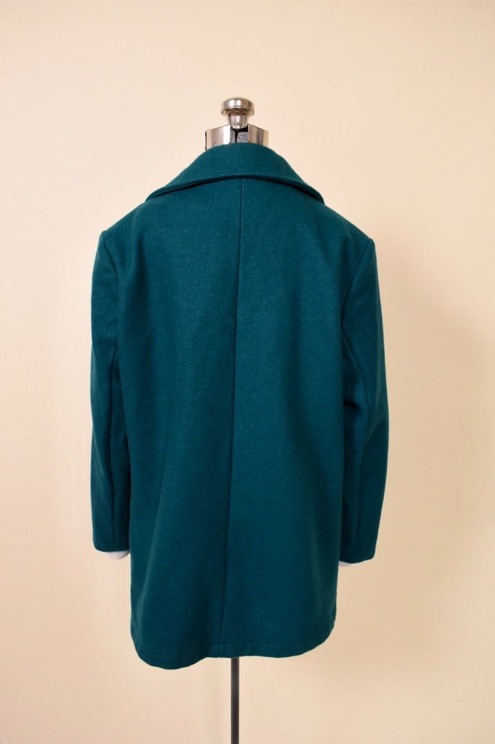 Juniper Coat — USA-made teal wool peacoat from back
