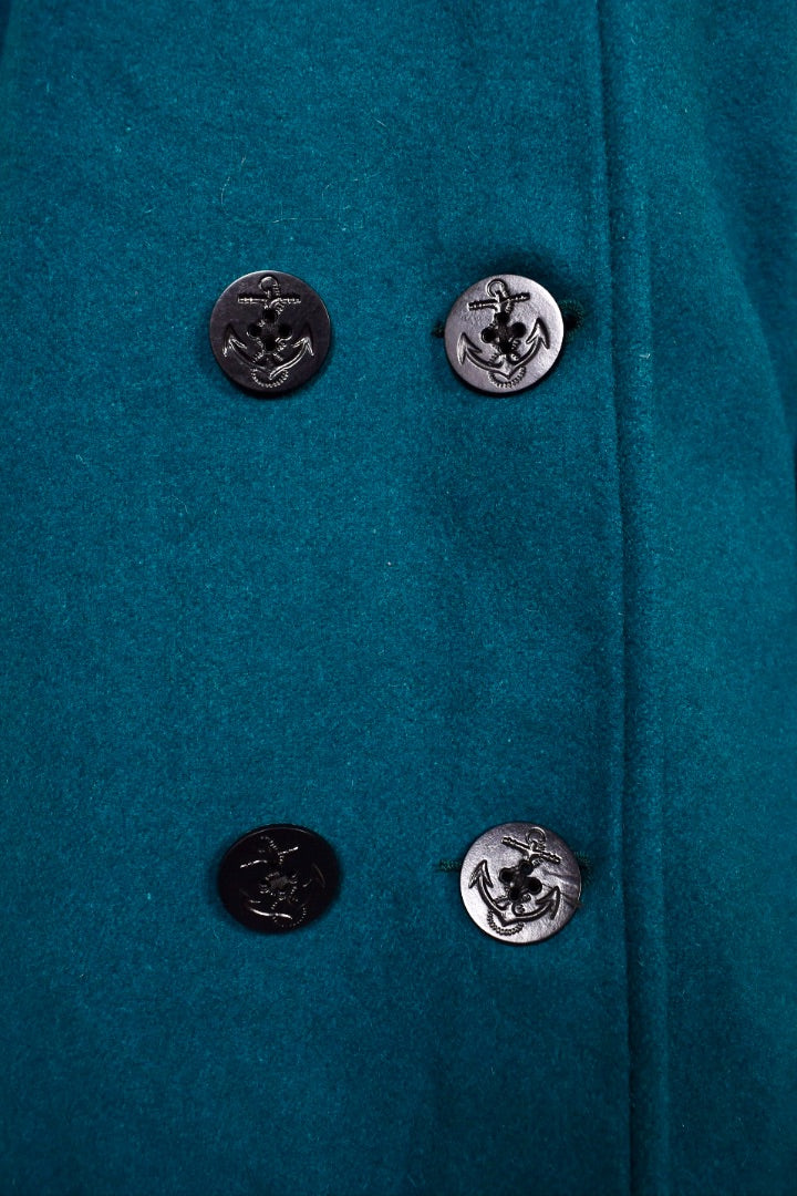 Juniper Coat — USA-made teal wool peacoat buttons