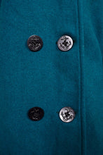 Load image into Gallery viewer, Juniper Coat — USA-made teal wool peacoat buttons
