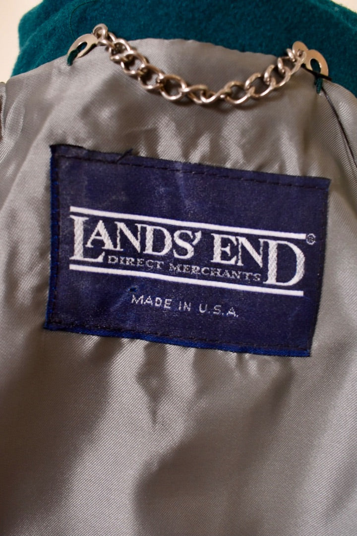 Juniper Coat — USA-made teal wool peacoat tag