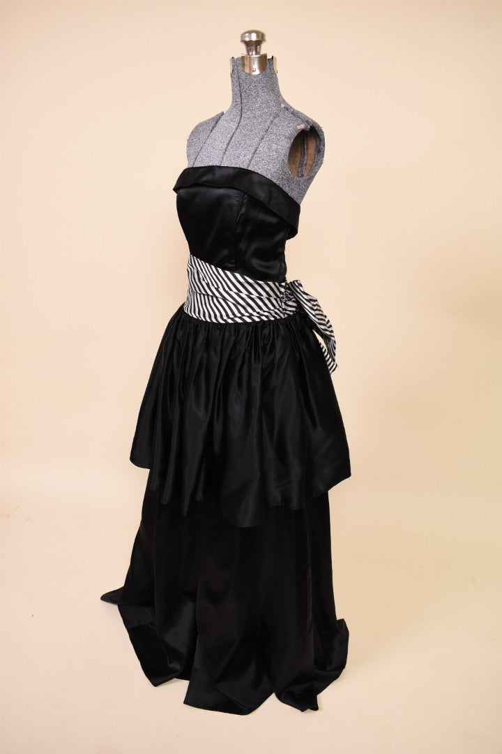 Black 80s Satin Strapless Gown:: Shown from Side