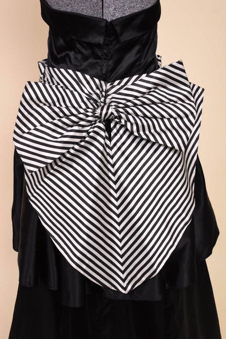 Black 80s Satin Strapless Gown: Large Black and White Bow Detail