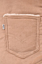 Load image into Gallery viewer, Tan corduroy Levi&#39;s vest pocket is shown up close. This pocket has a white tab Levi&#39;s label.
