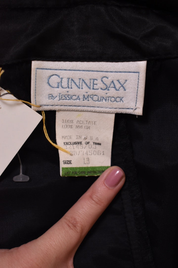 Black 80s Satin Strapless Gown: Gunne Sax Tag