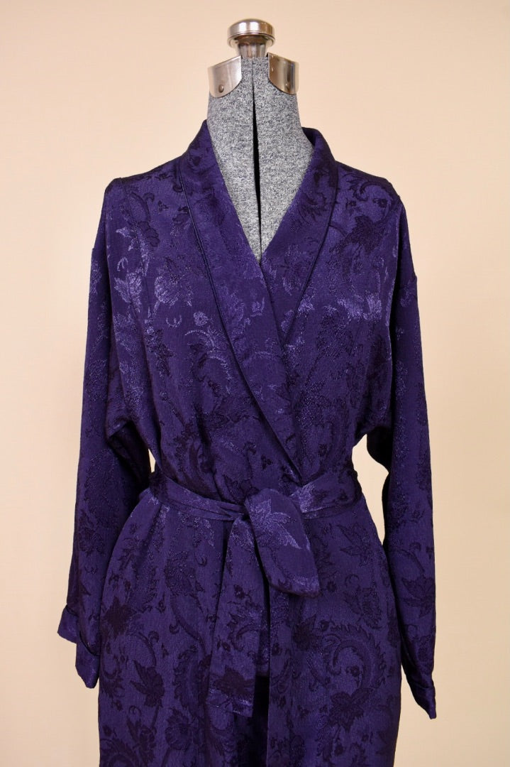 Deep Purple Damask Robe from the waist up