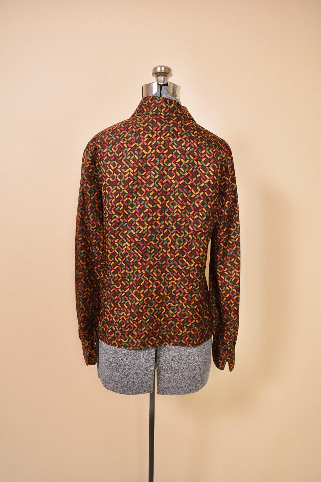 Brown 1970s Velvet Three Piece Set by Miss Dior, S/M. Blouse pictured from back.