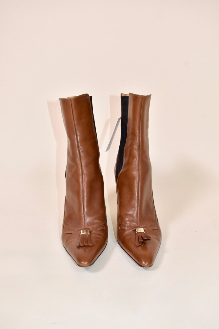 Brown Stiletto Booties By YSL, 37 1/2