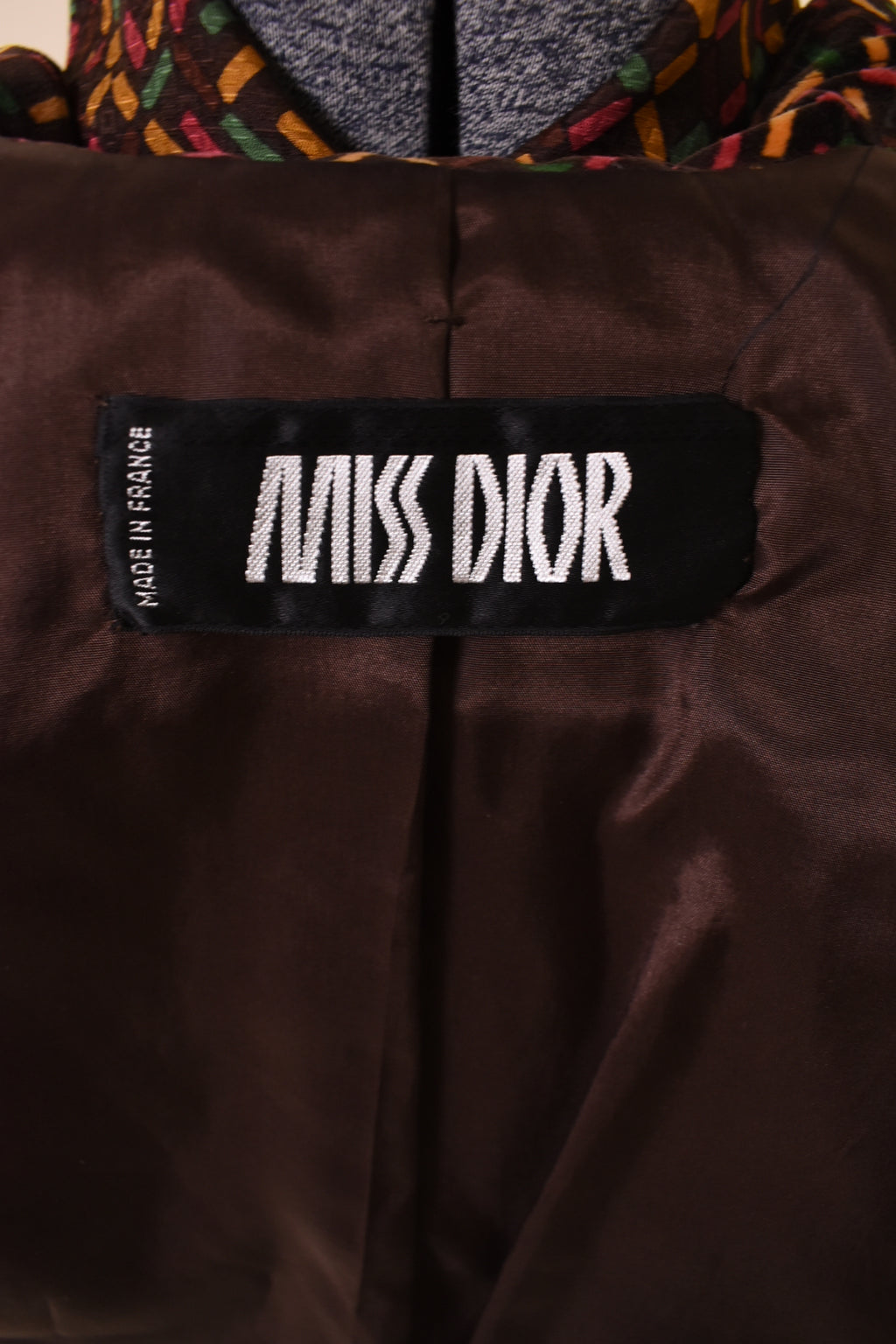Brown 1970s Velvet Three Piece Set by Miss Dior, S/M. Miss Dior jacket tag.