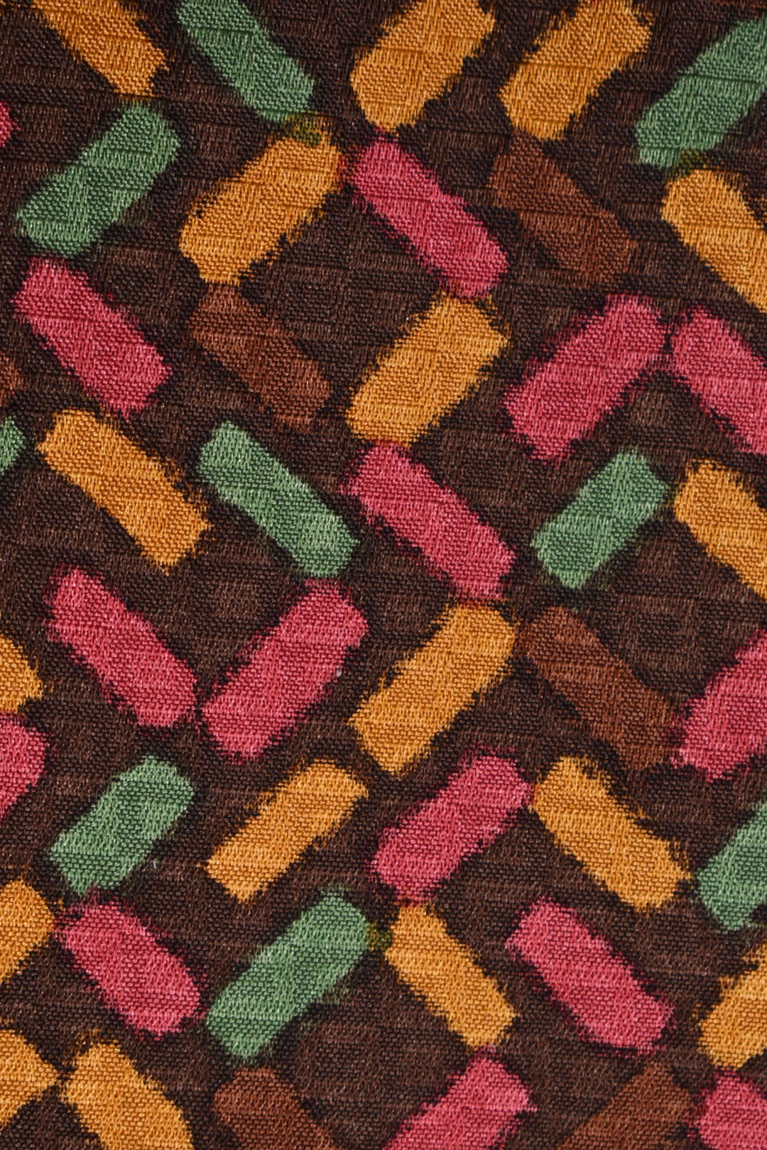 Brown 1970s Velvet Three Piece Set by Miss Dior, S/M. Close up of pattern.