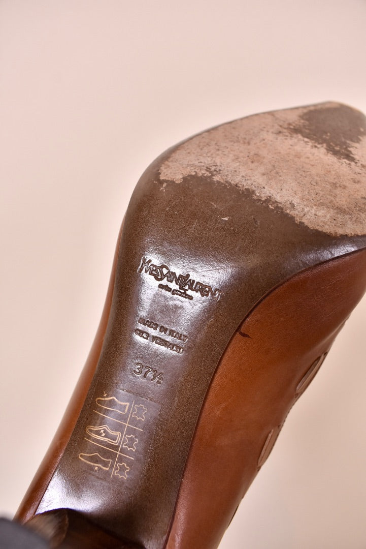 Brown Stiletto Booties By YSL, 37 1/2
