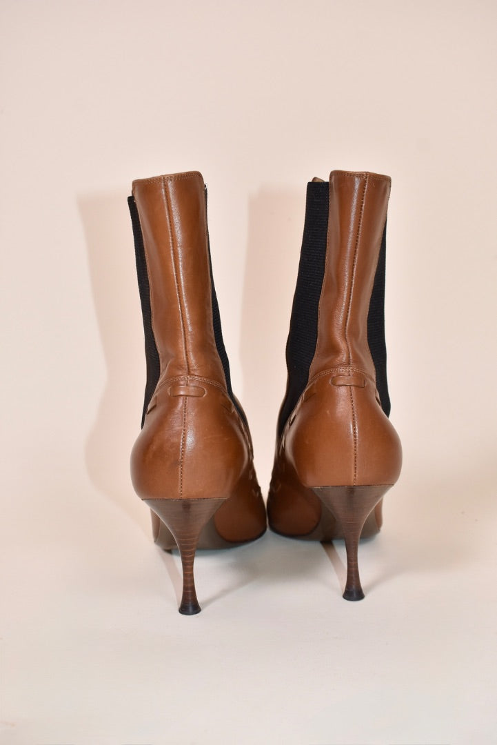 Brown Stiletto Booties By YSL, 37 1/2