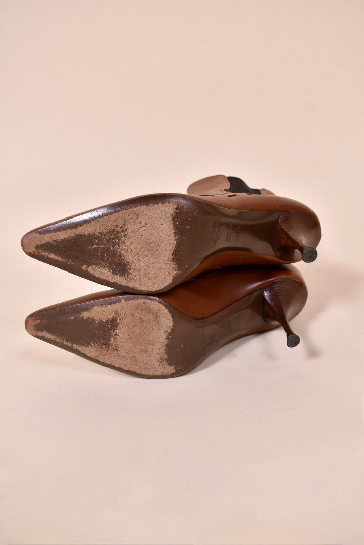 Brown Stiletto Booties By YSL, 37 1/2