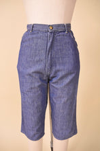 Load image into Gallery viewer, Blue 50s Long Chambray Shorts shown from front close
