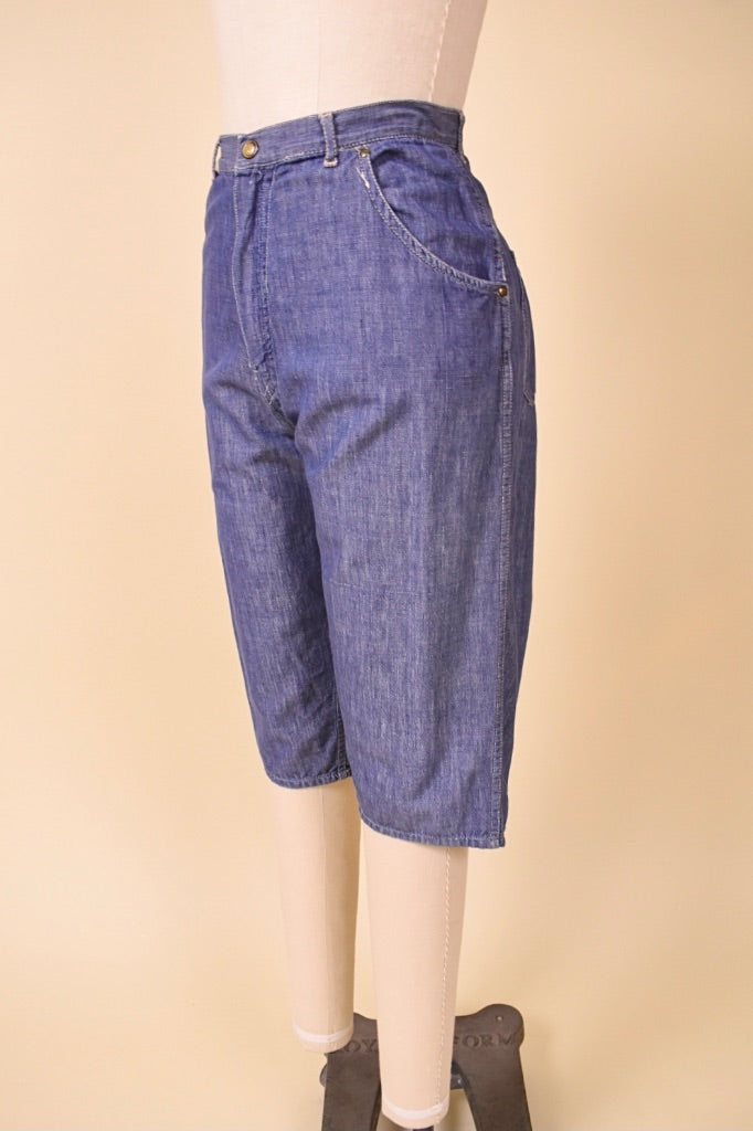 Blue 50s Long Chambray Shorts, S