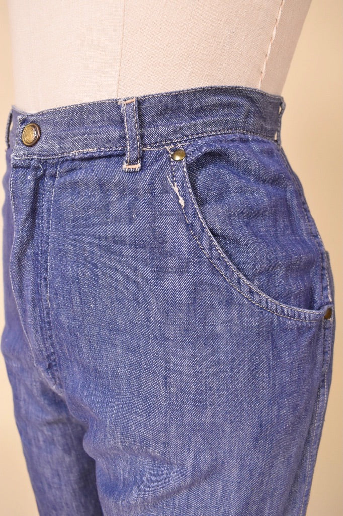 Blue 50s Long Chambray Shorts, S