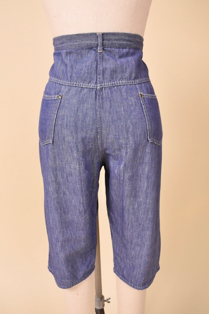 Blue 50s Long Chambray Shorts, S