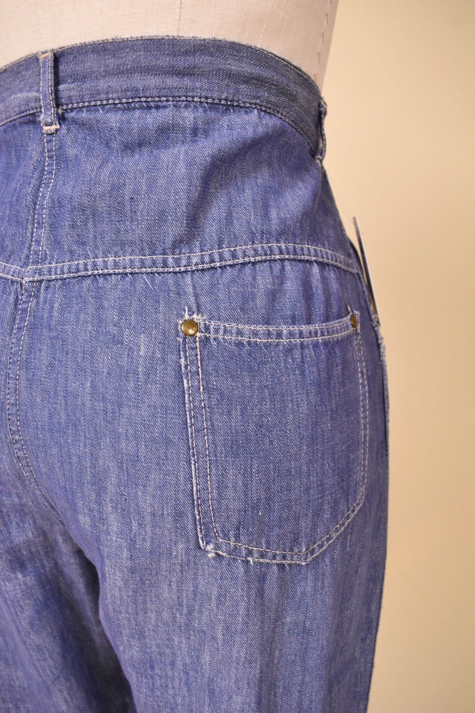 Blue 50s Long Chambray Shorts, S