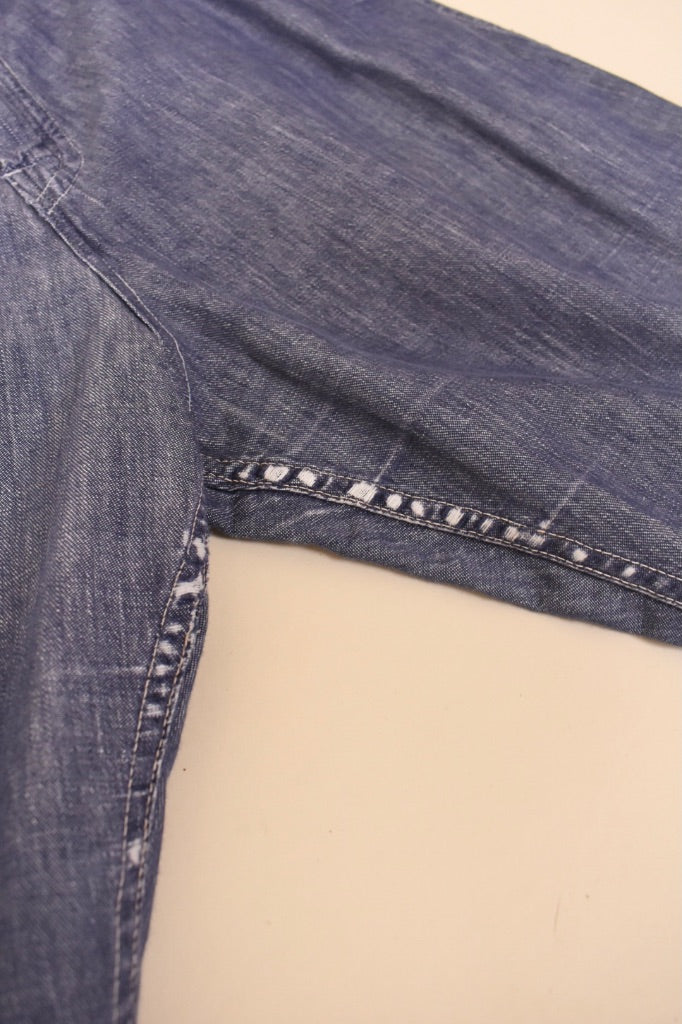 Blue 50s Long Chambray Shorts, S