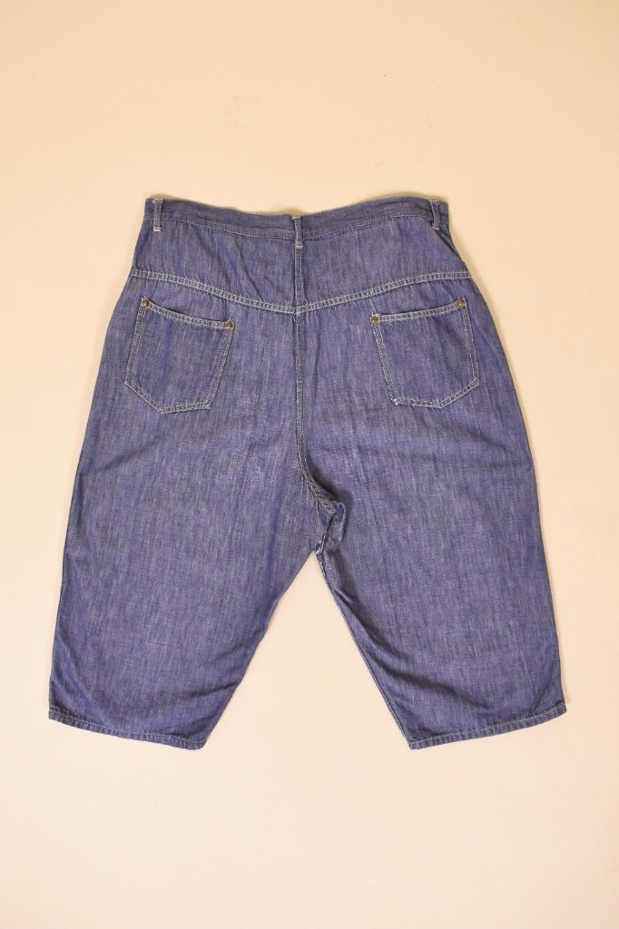 Blue 50s Long Chambray Shorts, S