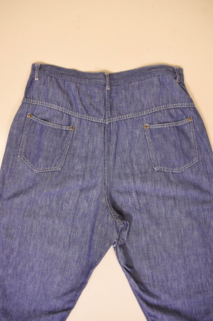 Blue 50s Long Chambray Shorts, S