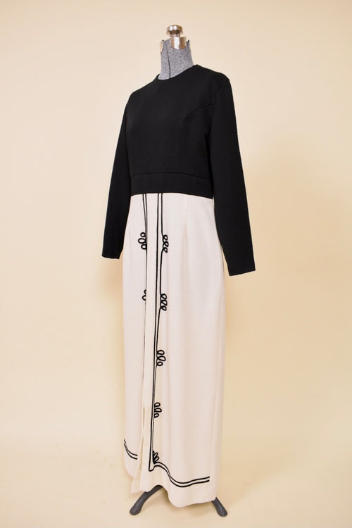 Black & White 60s Embroidered Maxi Dress, By Parkshire Original, M/L: Shown from Side