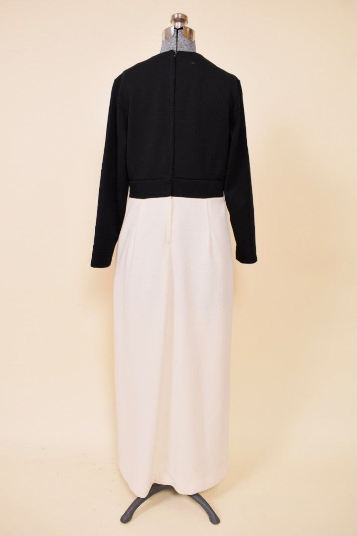 Black & White 60s Embroidered Maxi Dress, By Parkshire Original, M/L: Shown from Back