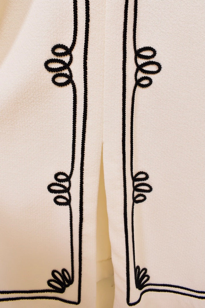 Black & White 60s Embroidered Maxi Dress, By Parkshire Original, M/L: Skirt Embroidery 