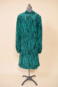 Designer Teal and Black Silk Midi Dress by Pauline Trigere, L: Shown from Front
