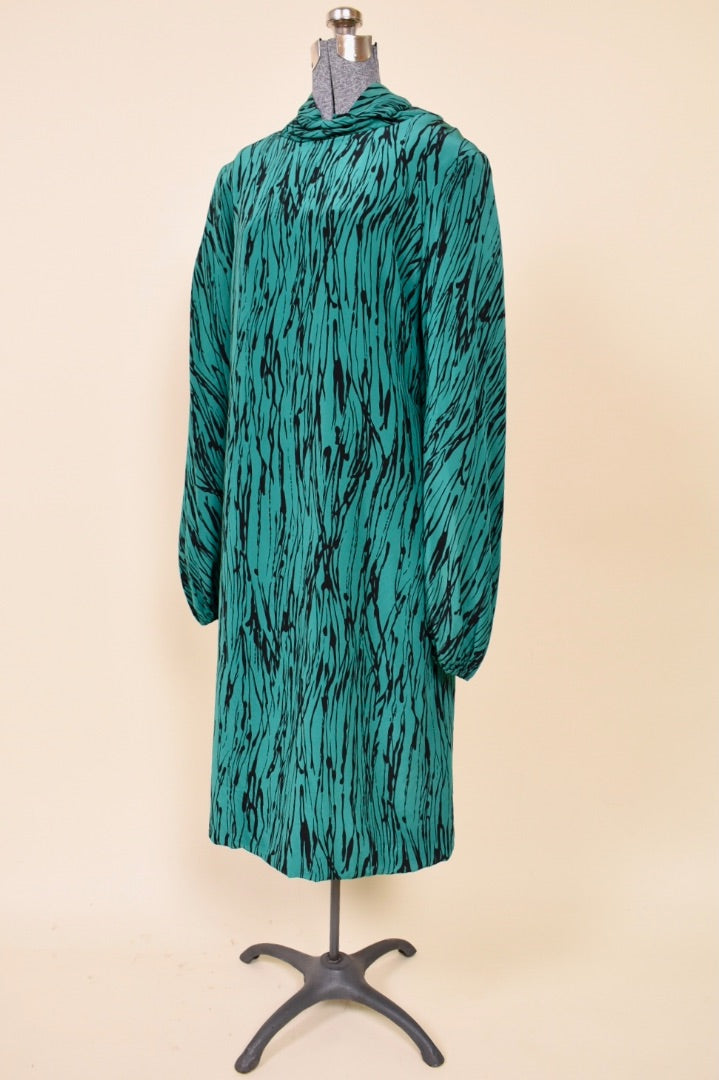 Designer Teal and Black Silk Midi Dress by Pauline Trigere, L: Shown from Side