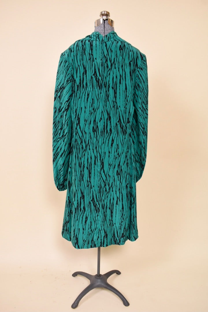 Designer Teal and Black Silk Midi Dress by Pauline Trigere, L: Shown from Back