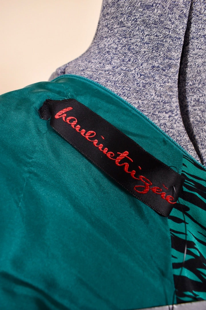 Designer Teal and Black Silk Midi Dress by Pauline Trigere, L: Brand Tag