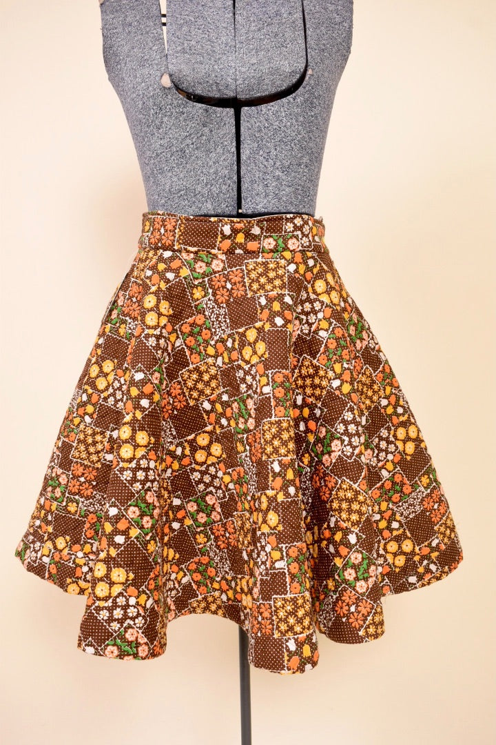 1960s Quilted Brown Circle Skirt: Shown from Front