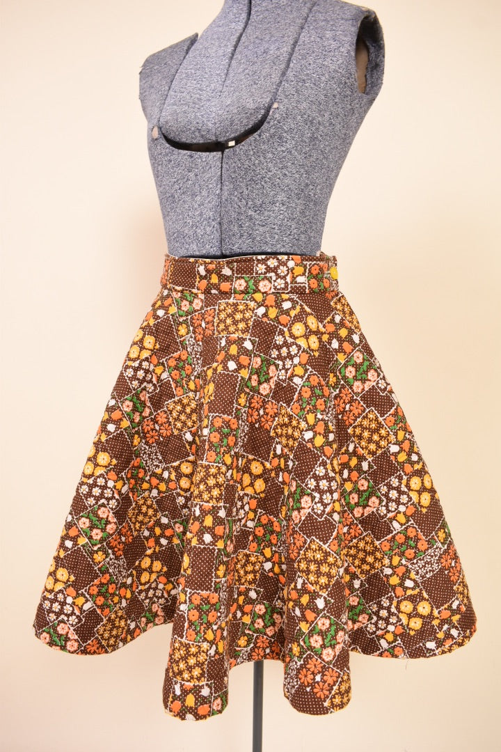 1960s Quilted Brown Circle Skirt: Shown from Side